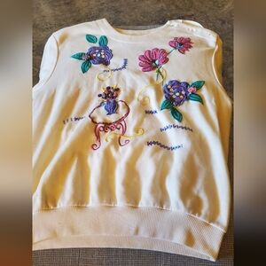 Floral Embroidered White Grannycore Top By Teddi